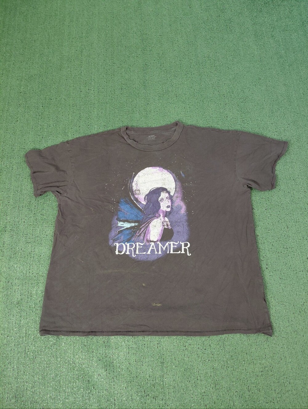 Cotton On "Dreamer" Fairy Illustration Moon Oversized Dark Gray T Shirt Sz L/XL